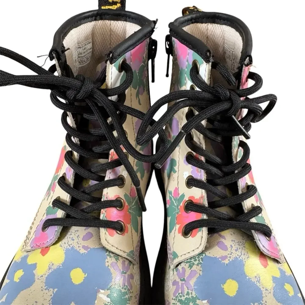Dr. Martens Youth 1460 Floral Mash Up Boots Parchment Beige Size 1